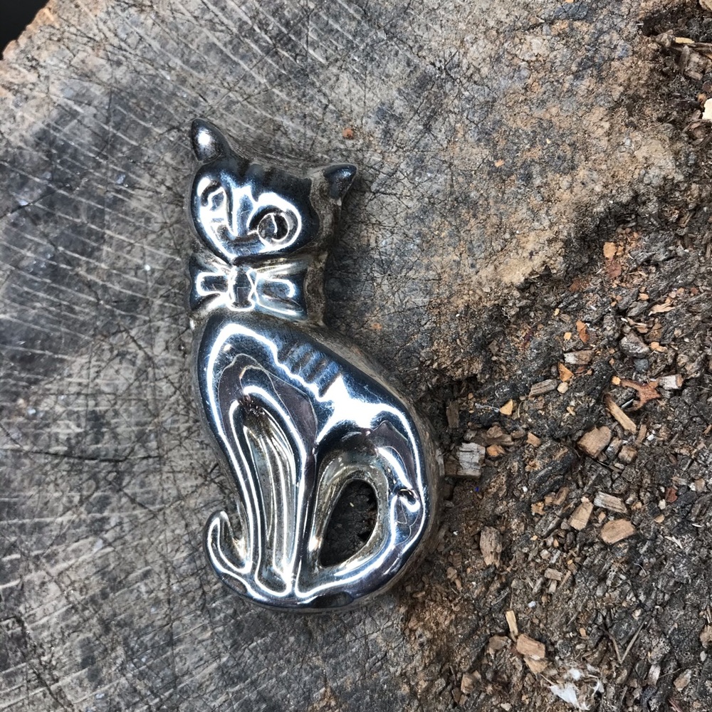 Taxco vintage sterling cat pin Mexican silver - Picture 2 of 8